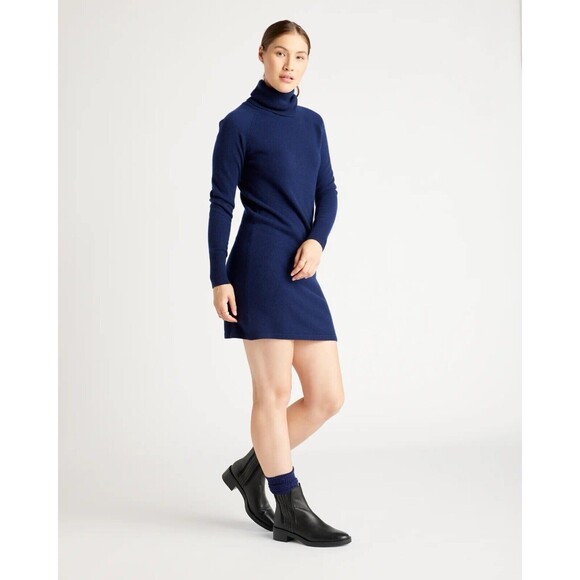 QUINCE XS Navy Blue Mongolian Cashmere Turtleneck Sweater Dress NWT New $100 - Picture 3 of 10